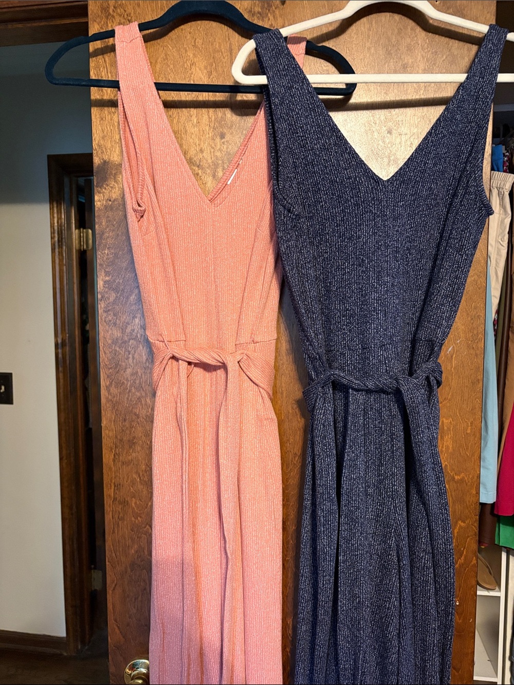GAP Sleeveless V-Neck Belted Jumpsuit — Pink & Navy